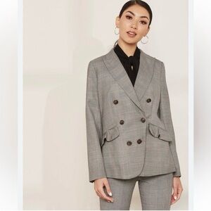 J Crew Wool Glen Plaid Ruffle Pocket Blazer in Classic Gray